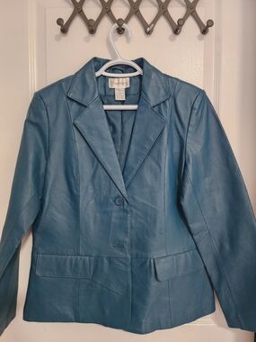 EUC Chadwicks Women's Teal Leather Blazer Jacket